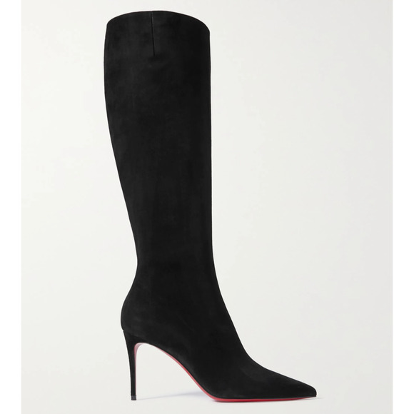 Christian Louboutin Kate Botta 85 Black Suede Knee High Zipper Heel Boot 35.5 - Picture 1 of 12